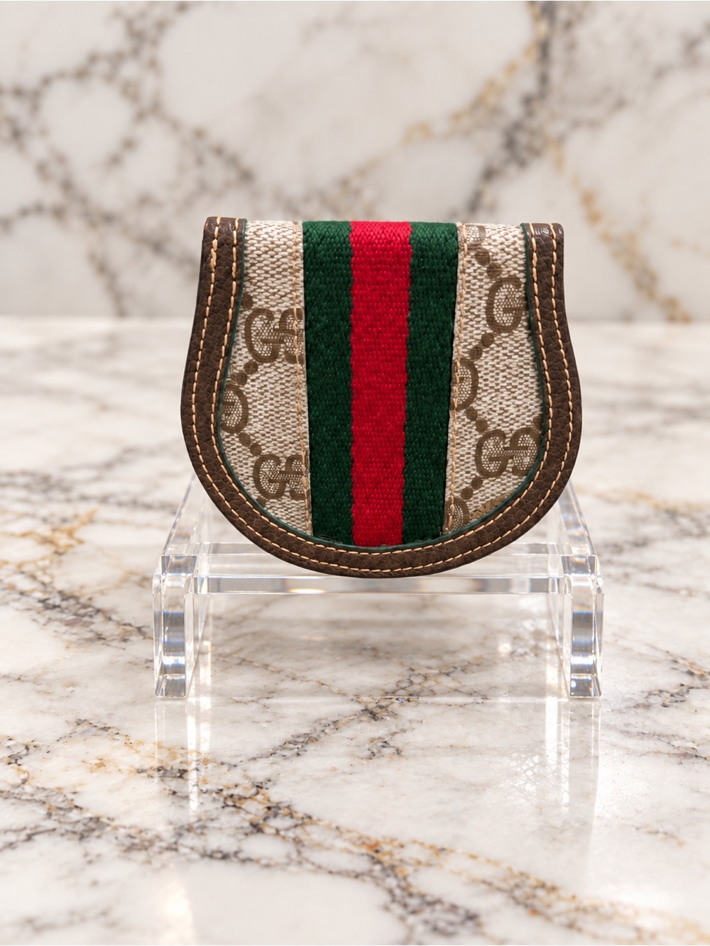 Gucci Accessory Collection GG Supreme Sherry Web Horseshoe Coin Purse